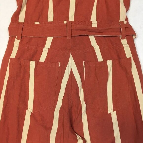 Billabong Womens 8 Sleeveless Linen Jumpsuit Stripe Crossfire Rusty Orange White - Picture 15 of 16